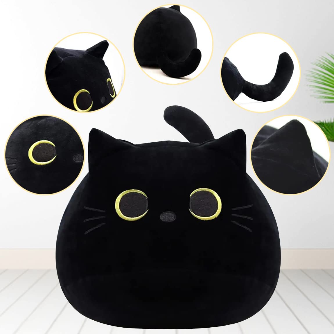 YOMOTREE Cat Stuffed Animal Toy Pillow, Soft Plush Pillow, Black Cat Plush Toy, Gifts for Boys Girls Kids (50cm/19.6in)