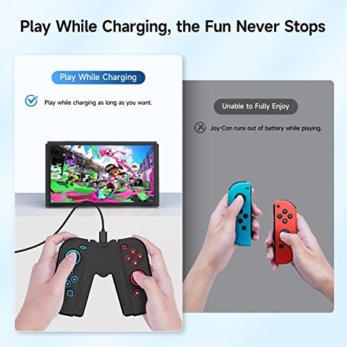 JINGDU Switch Joy-Con Charging Grip Compatible with Nintendo Switch & OLED Model, Play While Charging, Portable V-Shaped Switch Joy-Con Controller Charger with Indicators, Black