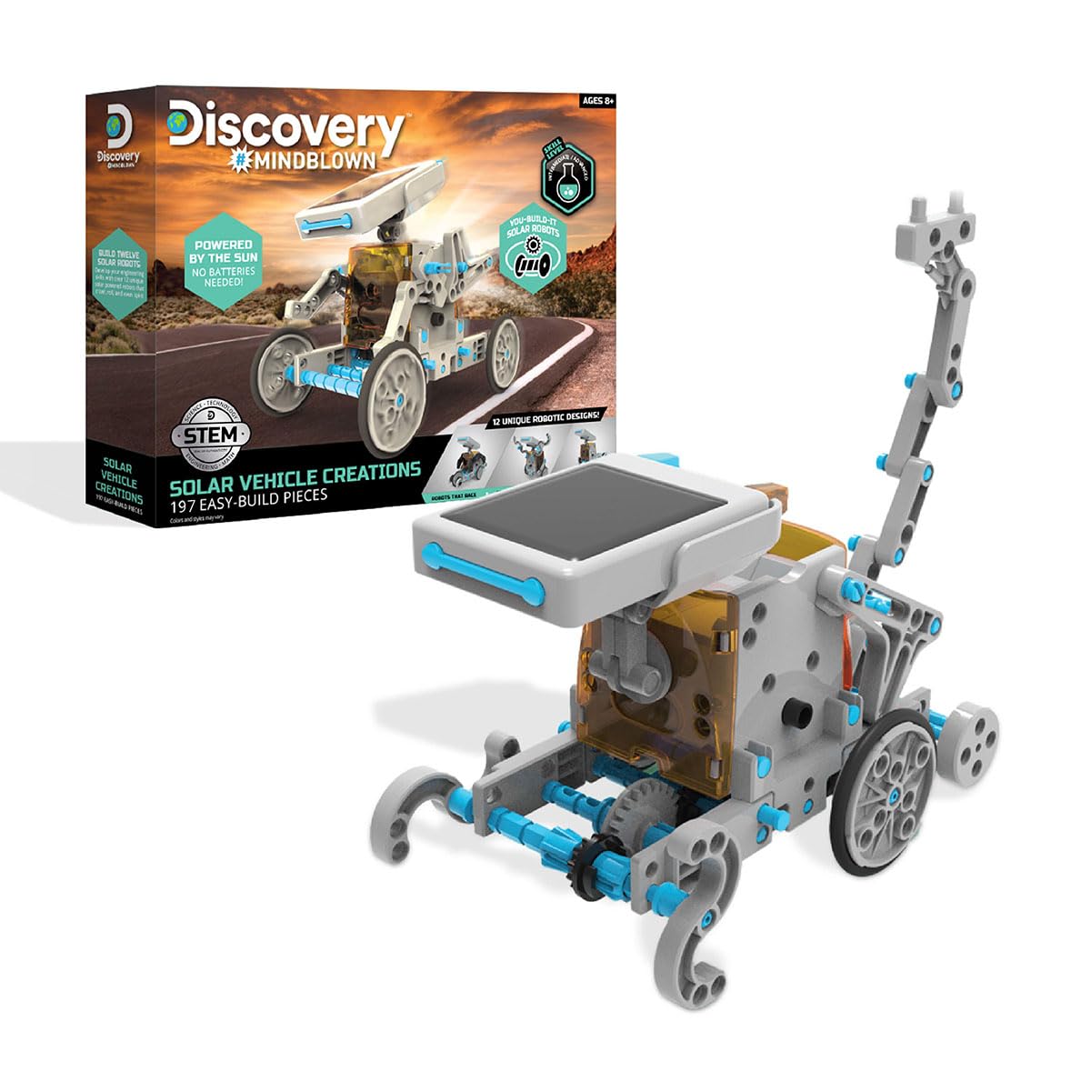 Discovery #Mindblown STEM 12-in-1 Solar Robot Creation 197-Piece Kit with Working Solar Powered Motorized Engine and Gears, Construction Engineering Set for Ages 8 and Up