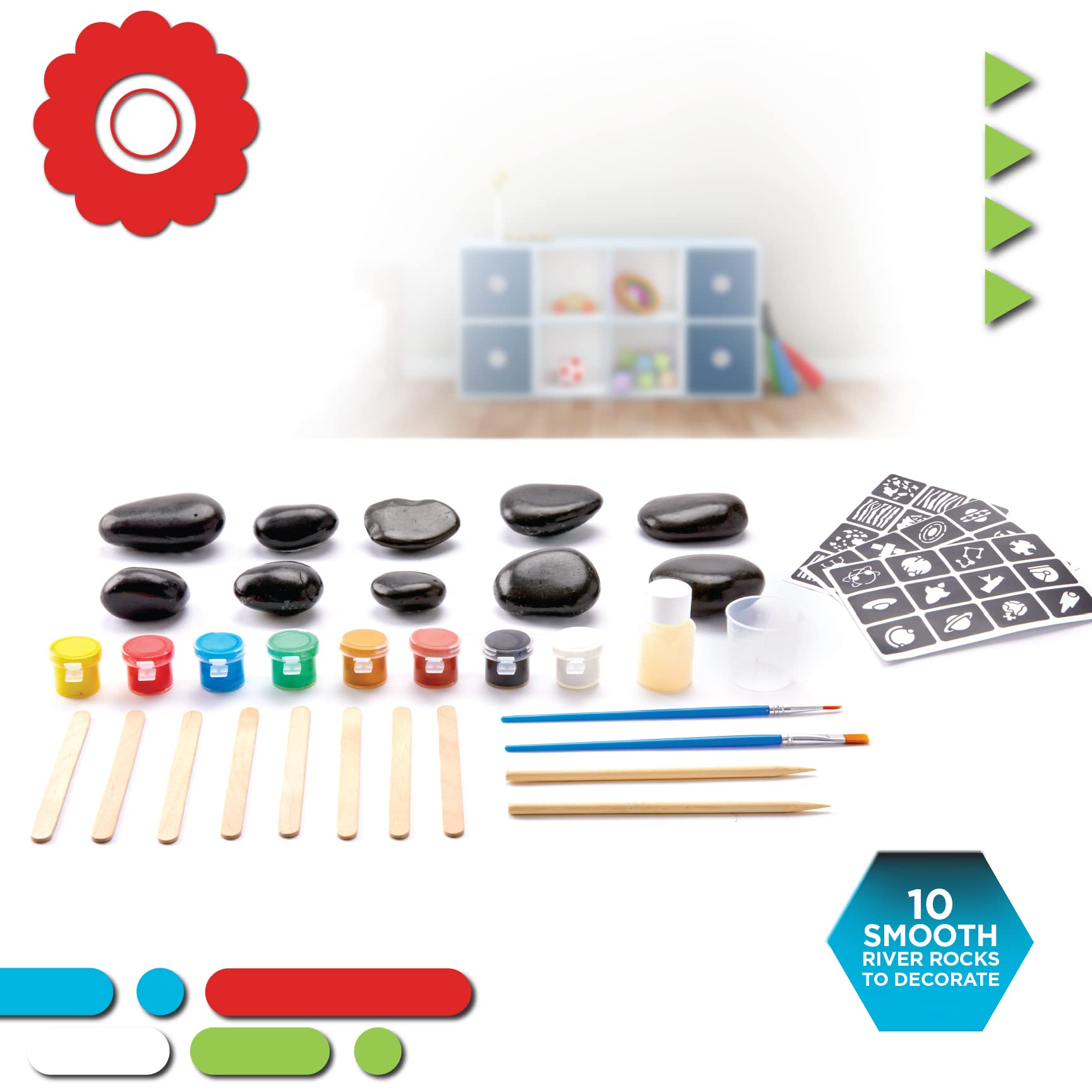 Discovery Kids Solar System Rock Art Studio, Includes 8 Metallic Acrylic Paints & 10 Smooth River Rocks, STEM Learning Activity Set, DIY Arts & Crafts Painting Bundle, 35-Piece, Age 5+