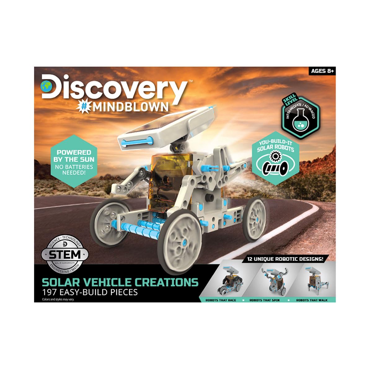 Discovery #Mindblown STEM 12-in-1 Solar Robot Creation 197-Piece Kit with Working Solar Powered Motorized Engine and Gears, Construction Engineering Set for Ages 8 and Up