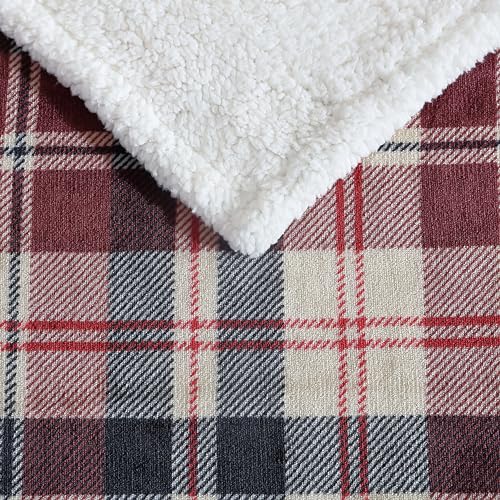 Eddie Bauer- Throw Blanket, Reversible Sherpa Fleece Bedding, Cozy Home Decor (Trailhead Plaid Red, Throw)