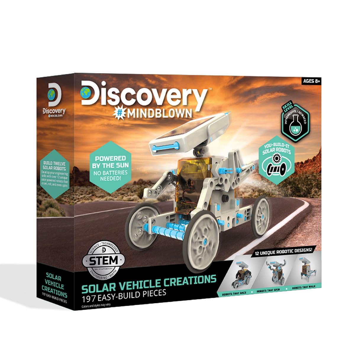 Discovery #Mindblown STEM 12-in-1 Solar Robot Creation 197-Piece Kit with Working Solar Powered Motorized Engine and Gears, Construction Engineering Set for Ages 8 and Up