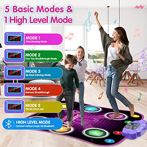 Light Up Dance Mat for Kids, Electronic Music Dance Pad with LED Lights & Wireless Bluetooth Built in Music, Birthday Gifts, Toys for Girl 4-8, 8-12 (Multicolor)