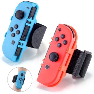 JoyHood 2 Pack Wrist Band Straps compatible with Dance Game 2022 2021 2020 2019 & Zumba Burn It Up for Switch/Switch OLED Joy-Con, Adjustable Elastic Strap Switch Controller Accessories (Red & Blue)