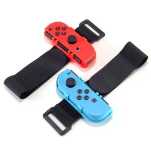 JoyHood 2 Pack Wrist Band Straps compatible with Dance Game 2022 2021 2020 2019 & Zumba Burn It Up for Switch/Switch OLED Joy-Con, Adjustable Elastic Strap Switch Controller Accessories (Red & Blue)