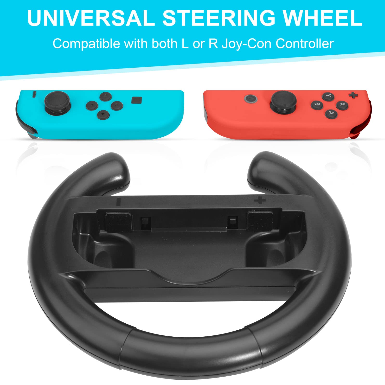 JoyHood Steering Wheel Compatible with Switch/Switch OLED Joy-Con Controller [2 Pack] Racing Wheel Controllers fit for Mario Kart 8 Deluxe - Black