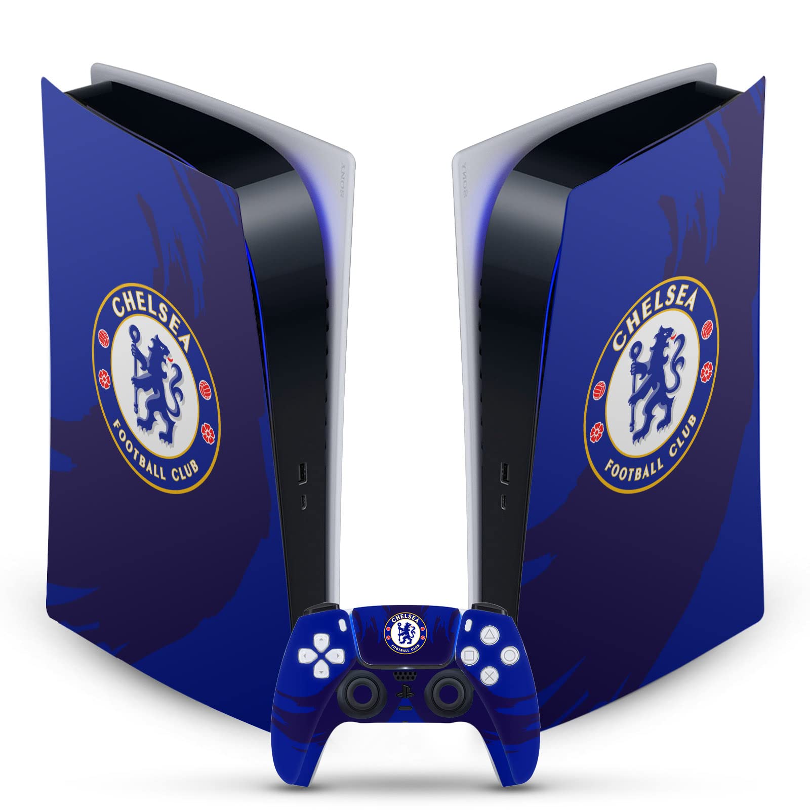 Head Case Designs Officially Licensed Chelsea Football Club Sweep Stroke Art Vinyl Faceplate Gaming Skin Decal Compatible With Sony PlayStation 5 PS5 Digital Edition Console and DualSense Controller