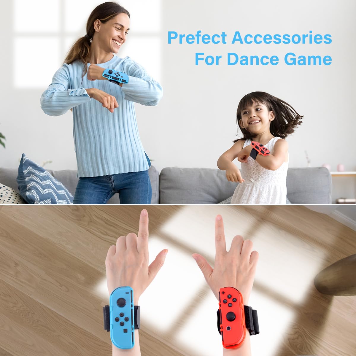 JoyHood 2 Pack Wrist Band Straps compatible with Dance Game 2022 2021 2020 2019 & Zumba Burn It Up for Switch/Switch OLED Joy-Con, Adjustable Elastic Strap Switch Controller Accessories (Red & Blue)