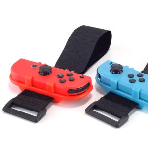 JoyHood 2 Pack Wrist Band Straps compatible with Dance Game 2022 2021 2020 2019 & Zumba Burn It Up for Switch/Switch OLED Joy-Con, Adjustable Elastic Strap Switch Controller Accessories (Red & Blue)