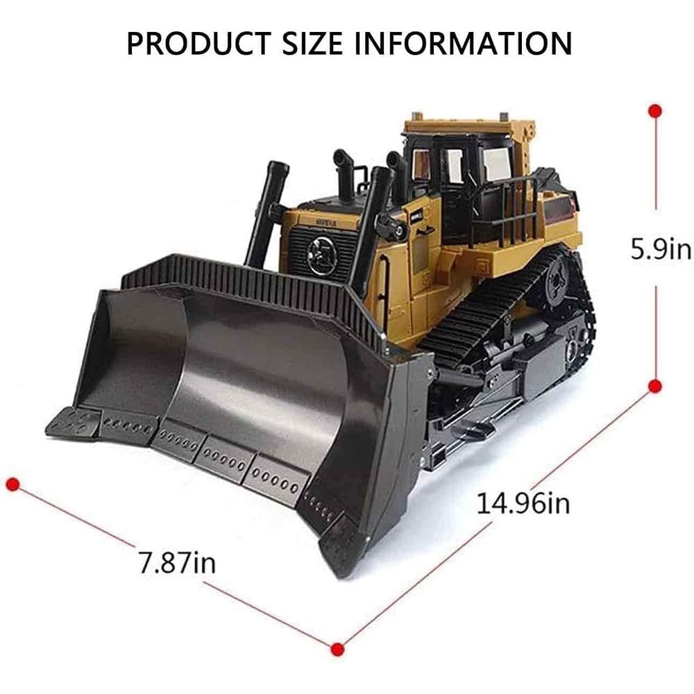 QIYHBVR Remote Control Bulldozer 1/16 RC Front Loader Tractor Toy 2.4Ghz RC Construction Vehicles RC Dozer Toys for Boys Adults, 9 Channel Track Dozer Cars with Light & Sound for Kids