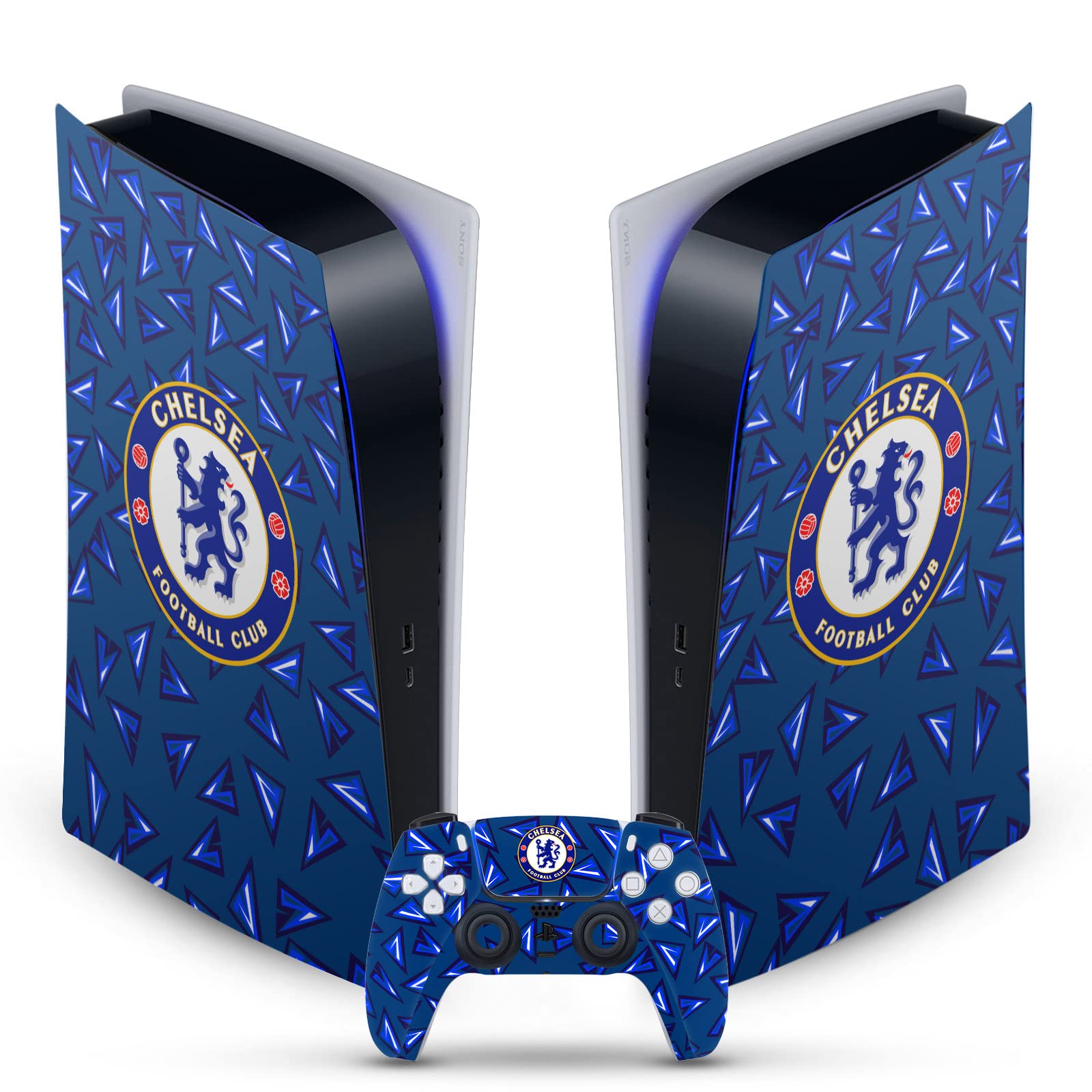 Head Case Designs Officially Licensed Chelsea Football Club Geometric Pattern Art Vinyl Faceplate Gaming Skin Decal Compatible With Sony PlayStation 5 PS5 Digital Console and DualSense Controller