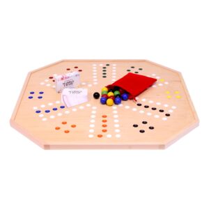 AmishToyBox.com Wooden Marble Chase (Cards N' Marbles) Board Game Set - Large 25" Wide Board - Double-Sided - Includes 1" Marbles and Playing Cards