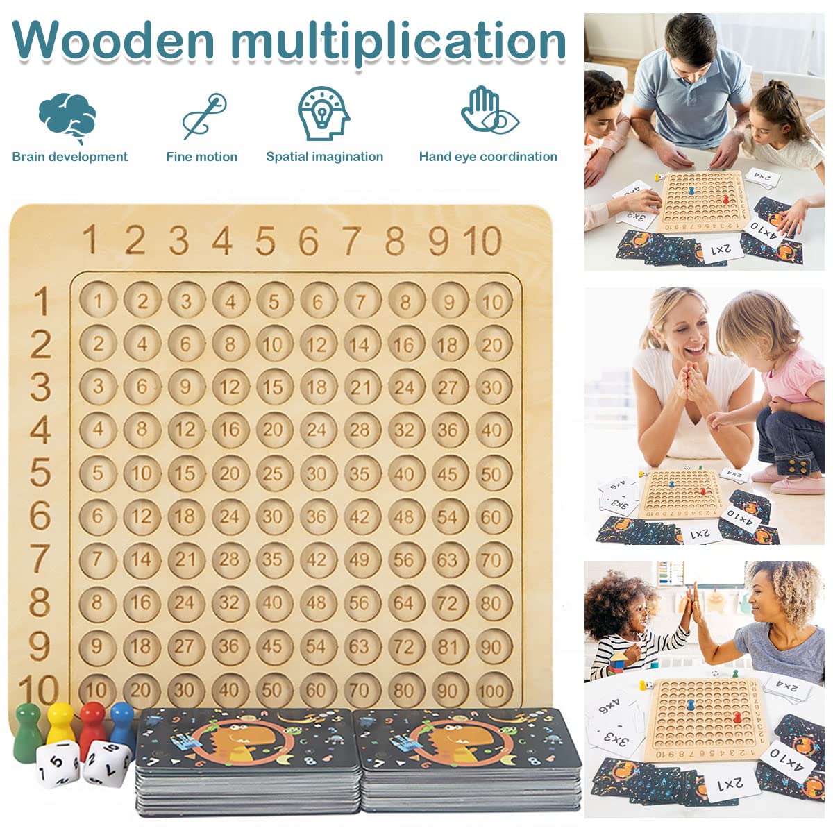 HOTBEST Wooden Math Multiplication Board Montessori Children Counting Toy Educational Multiplication Board Game Wooden Math Blocks Board for Toddlers Kids Over 3 Years Old