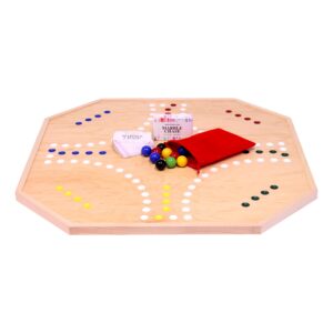 AmishToyBox.com Wooden Marble Chase (Cards N' Marbles) Board Game Set - Large 25" Wide Board - Double-Sided - Includes 1" Marbles and Playing Cards