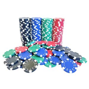 SEETOOOGAMES 200 Pieces 11.5g Clay Composite Dice Striped Casino Poker Chips- 4 Colors (red, Green, Black and Blue)