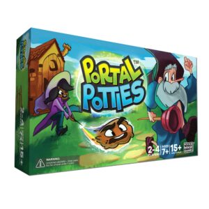 Rookie Mage Games Portal Potties - Funny Last Wizard Standing Board Games for Adults & Kids - Includes Playing Cards, Poop Emoji Tokens, Colorful Potty Boards - 2 to 4 Players, Ages 7+