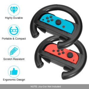 JoyHood Steering Wheel Compatible with Switch/Switch OLED Joy-Con Controller [2 Pack] Racing Wheel Controllers fit for Mario Kart 8 Deluxe - Black