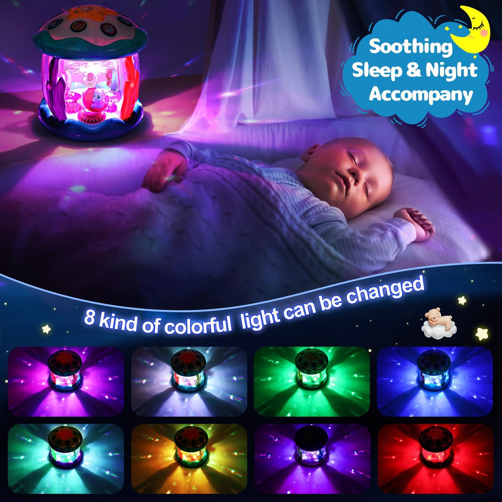 Baby Toys 6 to 12 Months Animal Rotating Light Up Toys for 1 Year Old Boy Musical Toys for Toddlers 1-3 Tummy Time Toys for 3 6 8 9 10 12 18 Months Infant Birthday Xmas Gift for 1 Year Old Boys Girls