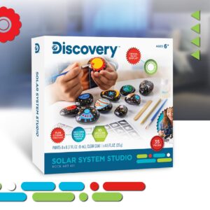 Discovery Kids Solar System Rock Art Studio, Includes 8 Metallic Acrylic Paints & 10 Smooth River Rocks, STEM Learning Activity Set, DIY Arts & Crafts Painting Bundle, 35-Piece, Age 5+