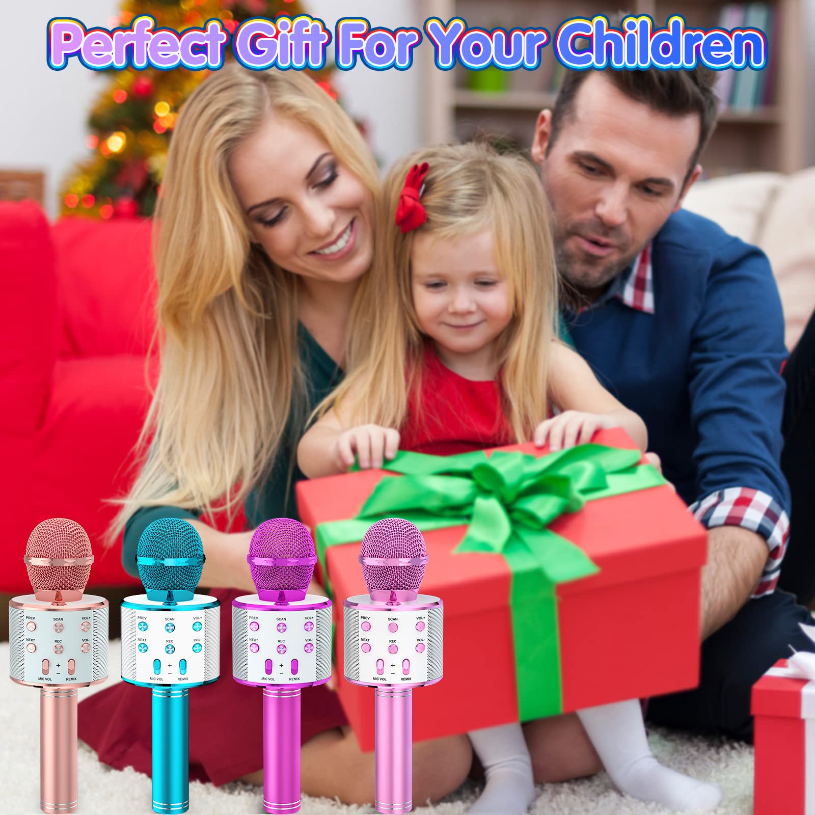 Kingci Kids Microphone, Girls Toy Microphones for Toddler Singing Bluetooth + 18 Pre-Loaded Nursery Rhymes, Birthday Gifts Toys Microphone for 3 4 5 6 7 8 9 10 12 Year Old Girls Boys