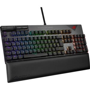 asus rog strix flare ii 100% rgb gaming keyboard, rog nx red mechanical switches, pbt doubleshot keycaps, 8k hz polling, sound-dampening foam, media controls, usb passthrough, wrist rest-black