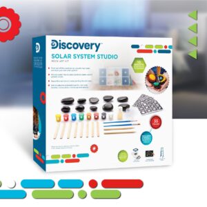 Discovery Kids Solar System Rock Art Studio, Includes 8 Metallic Acrylic Paints & 10 Smooth River Rocks, STEM Learning Activity Set, DIY Arts & Crafts Painting Bundle, 35-Piece, Age 5+