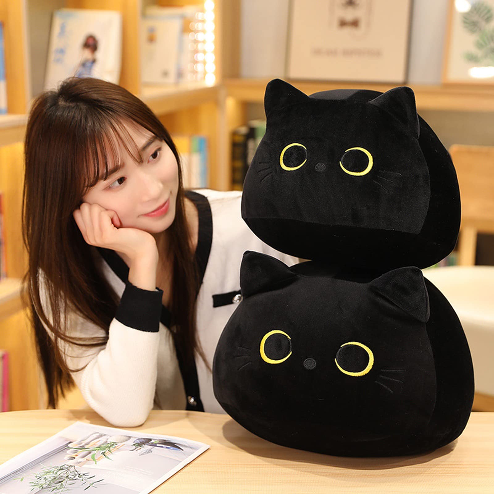 YOMOTREE Cat Stuffed Animal Toy Pillow, Soft Plush Pillow, Black Cat Plush Toy, Gifts for Boys Girls Kids (50cm/19.6in)