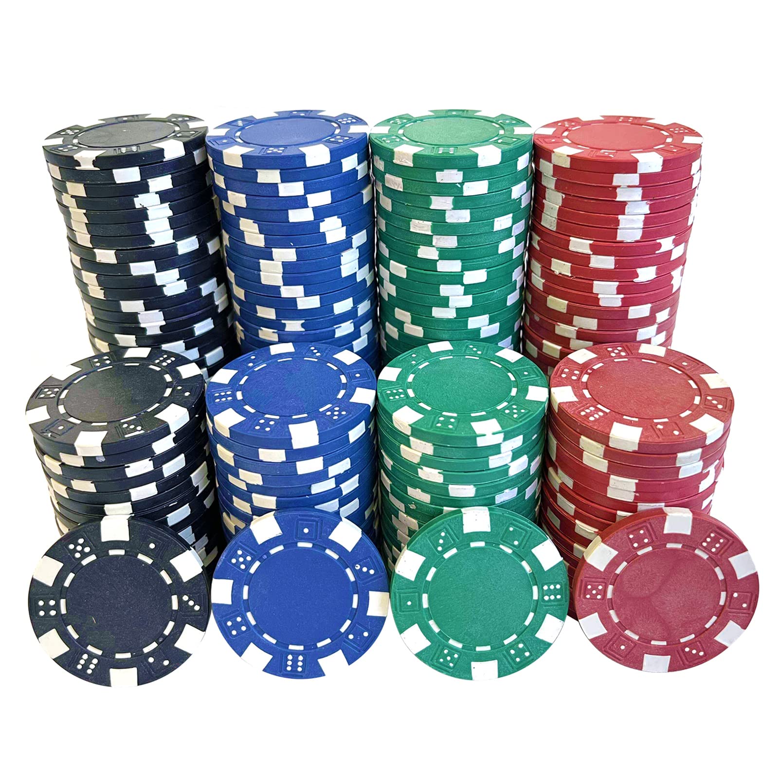 SEETOOOGAMES 200 Pieces 11.5g Clay Composite Dice Striped Casino Poker Chips- 4 Colors (red, Green, Black and Blue)