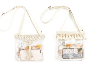 mkono clear bag stadium approved boho clear crossbody purse with macrame tassel pvc transparent shoulder bag for concerts, festivals, gym or work