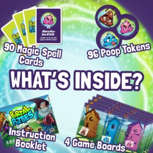 Rookie Mage Games Portal Potties - Funny Last Wizard Standing Board Games for Adults & Kids - Includes Playing Cards, Poop Emoji Tokens, Colorful Potty Boards - 2 to 4 Players, Ages 7+