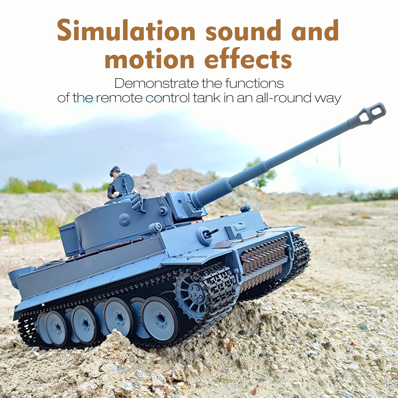 Adepe 2.4GHz 1/16 RC Tanks Simulation of Smoke Emission Sound Effect Army Tank Toys Simulation Remote Control Vehicles Model with Sound and Light RC Military Toys RTR for Kids (with Two Batteries)