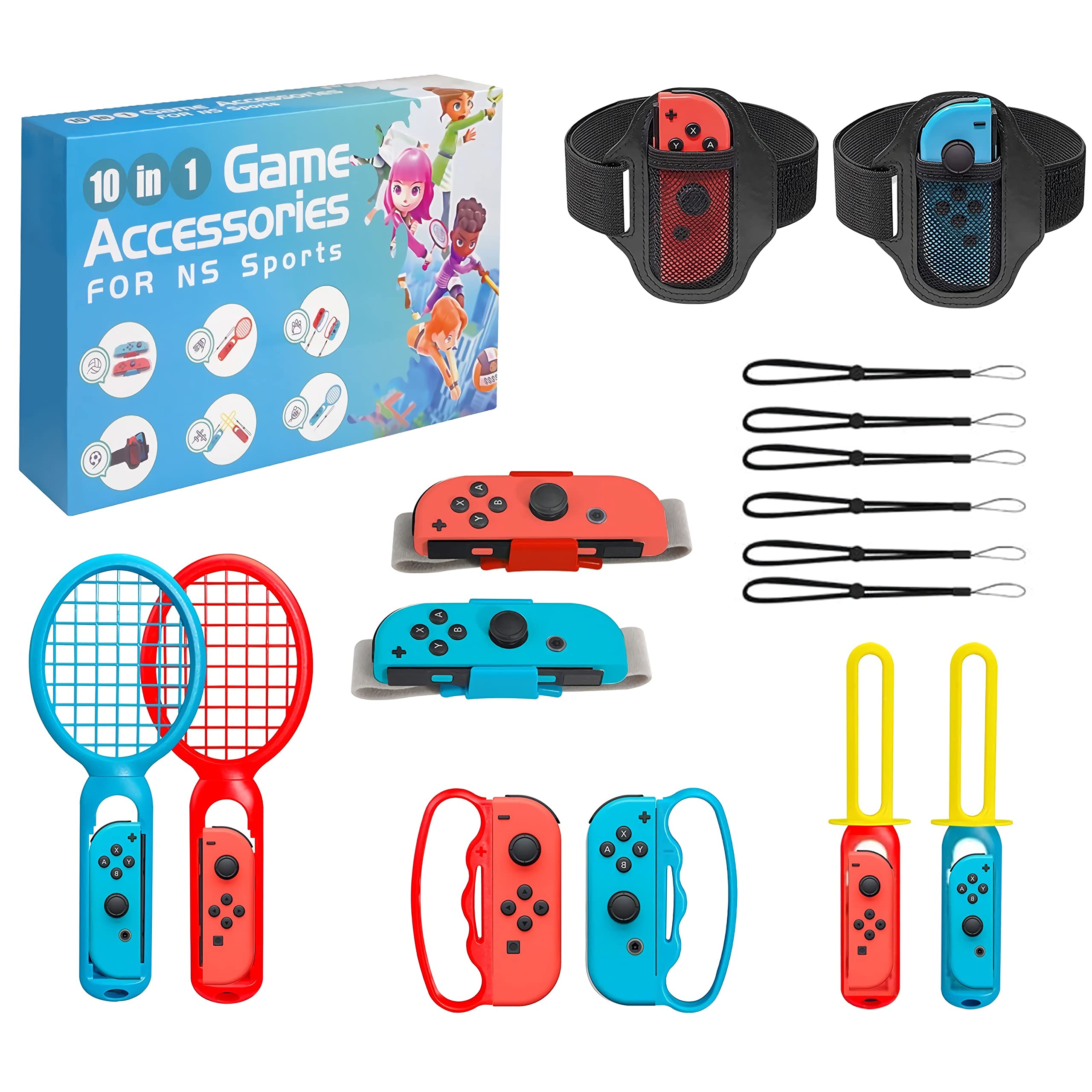 JoyHood Switch Sports Game Accessories Bundle fits Switch/Switch OLED, 10 in 1 Family Party Sports Game Accessories Kit for Joy-Con Controller, Gifts for Kids & Adults