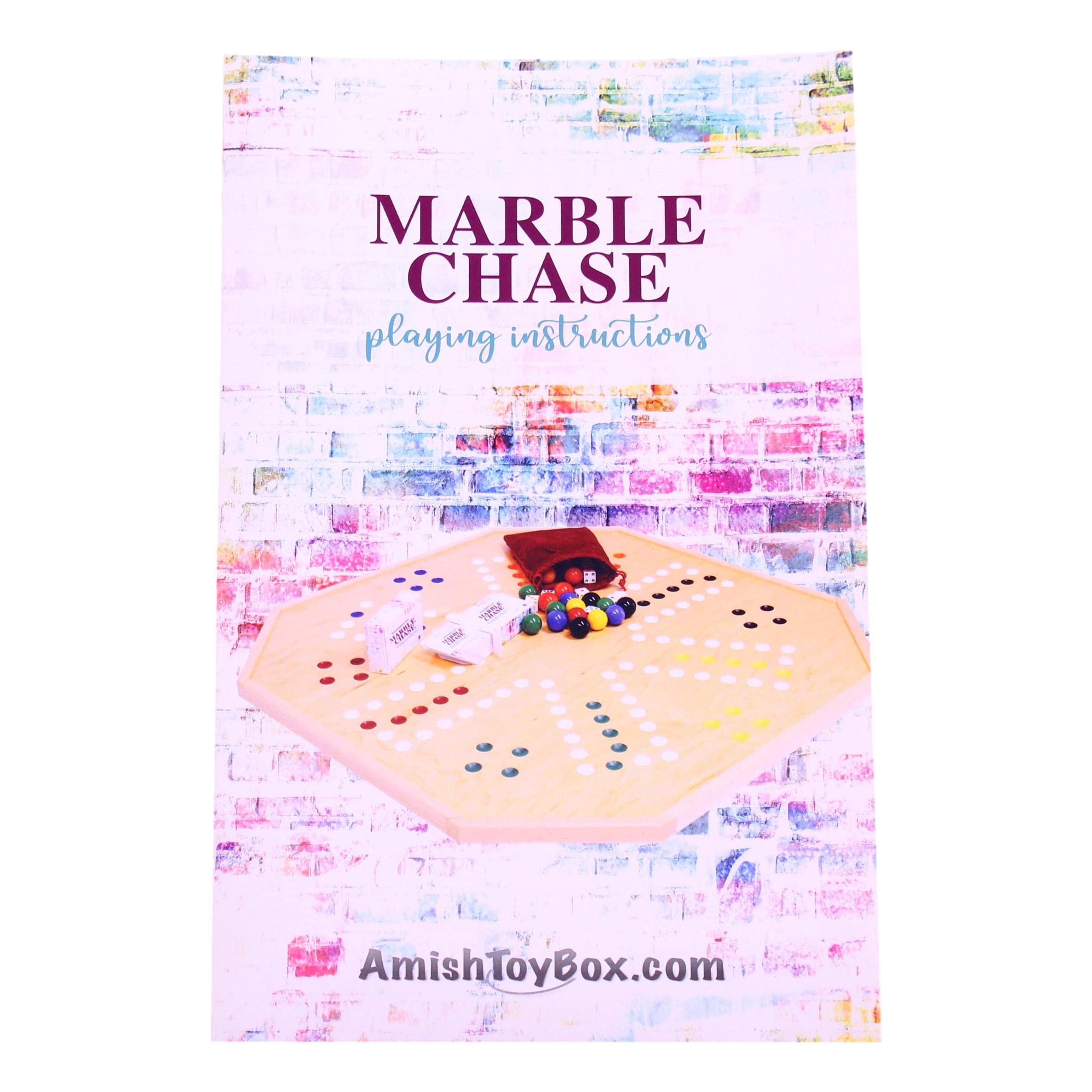 AmishToyBox.com Wooden Marble Chase (Cards N' Marbles) Board Game Set - Large 25" Wide Board - Double-Sided - Includes 1" Marbles and Playing Cards