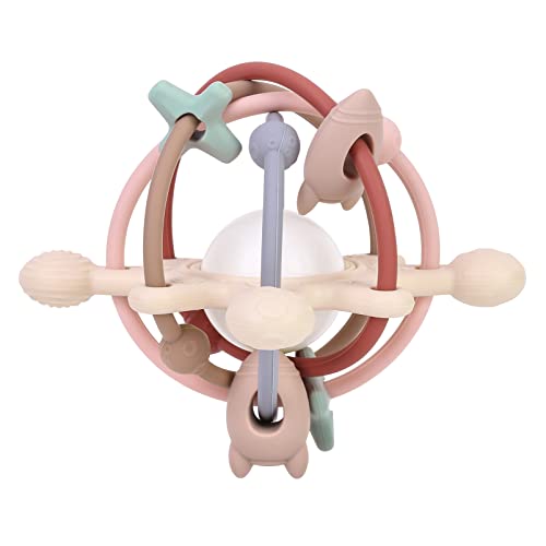 AULEGE Baby Teething Toy for Babies 3-12 Months, Silicone Baby Teether Toys with Rattle, Rattle Sensory Teether Toy, Baby Chew Toys for Teething Relief, BPA Free, Beige