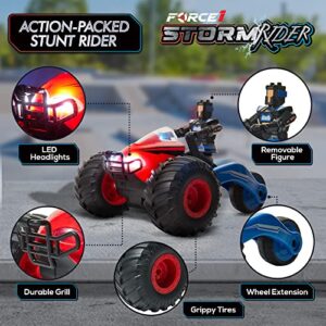 Force1 Storm Rider Remote Control Car for Kids - Rechargeable Fast Off Road RC Car, LED Stunt Toy Car with 360 Spins, Sit Stand Action Figure, Rubber Tires, 2.4 GHz Easy Remote Indoor Outdoor Kid Car