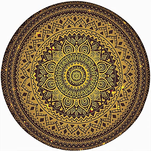 Mandala Round Fitted Tablecloth with Elastic Edge,Brown Mandala Pattern in Dark Print Polyester Table Cloth, XLarge, Fit Round Tables up 59"-63" Diameter, for Christmas Wedding Party Dining Banquet