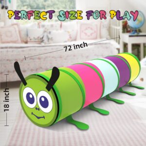 Kids Play Tunnel for Toddlers 1-3 Caterpillar Pop Up Baby Tunnel for Kids to Crawl Through 6 Foot with Breathable Mesh Collapsible Toddler Tunnel Toys Gift for Children Dog Kids Backyard Playset