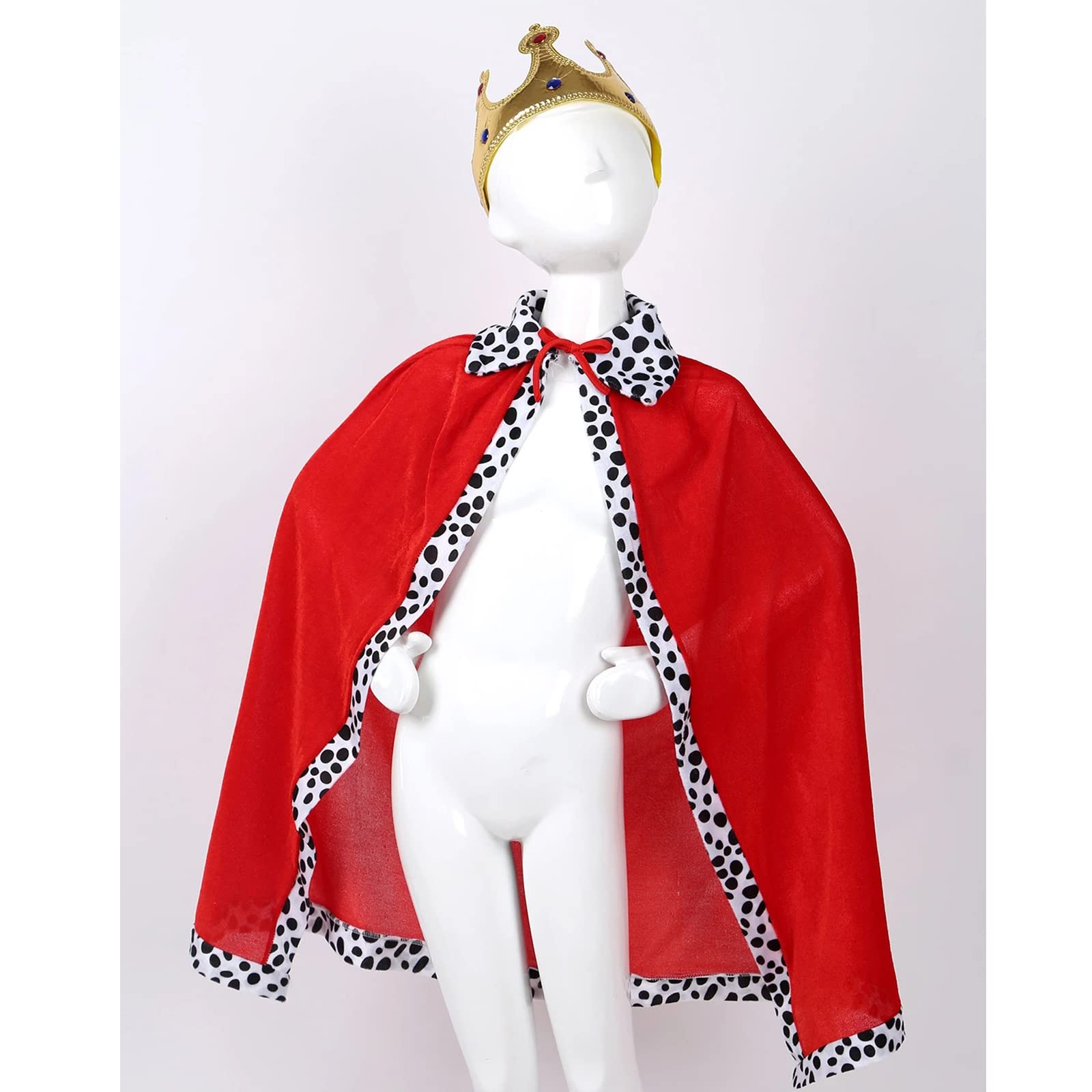 2 Pack King Cloak Crown Costume Set for Kids, Halloween King Prince Cosplay Costume Red Cloak Cape and Gold Crown for Halloween Party Kids Party Dress Up Supplies