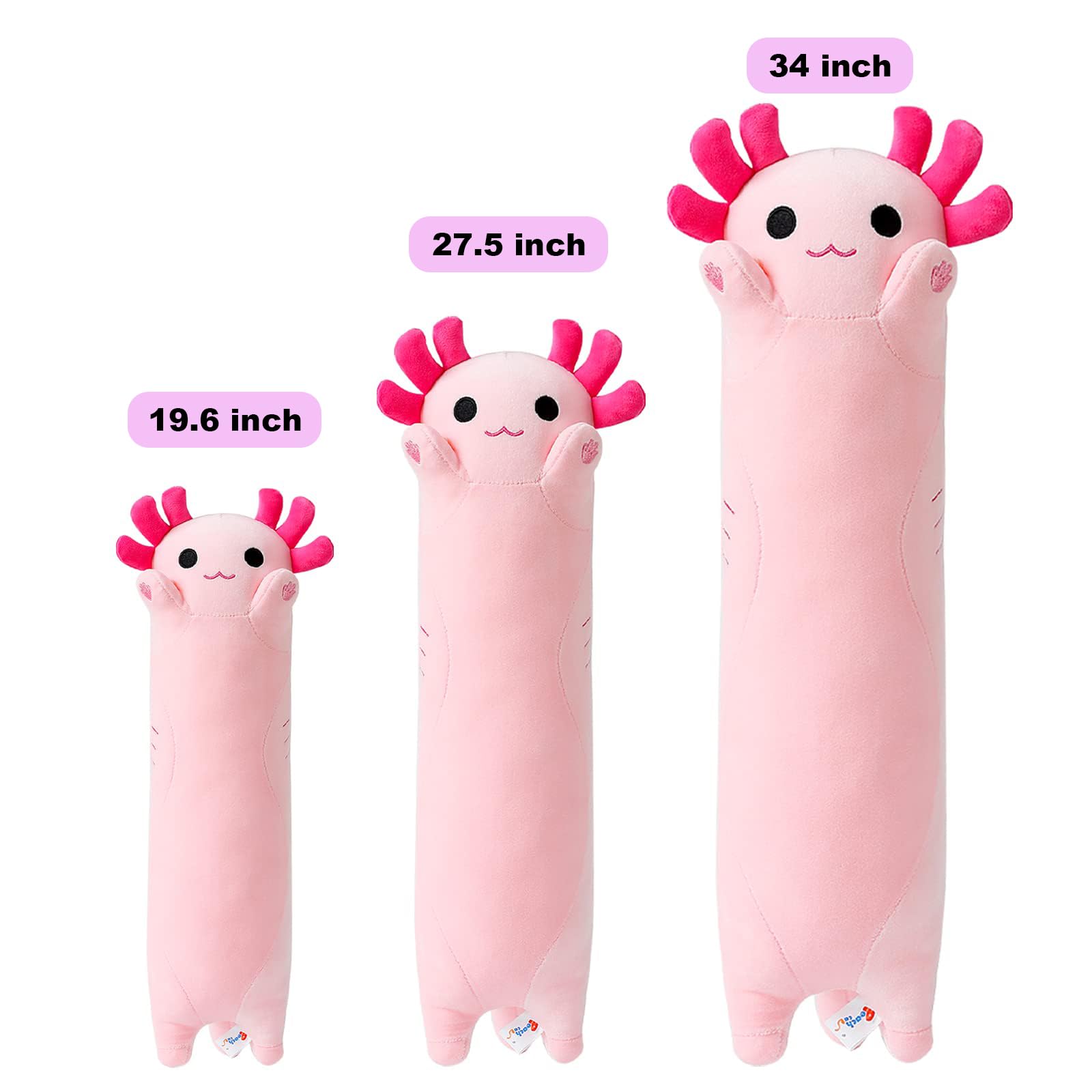 PEACH CAT Pink Long Axolotl Plush Pillow Toy Cute Axolotl Stuffed Animal for Girls and Boys 19.6"