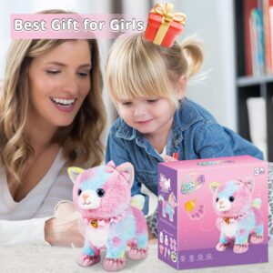 Interactive Electronic Plush Toy Walking and Barking Robot Cat Plush Cat Remote Control Kitten for Girls (Colorful Cat)