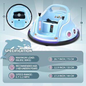 Joywhale 12V Kids Ride on Bumper Car Race Toy Electric Battle Vehicle, with 360° Spin, Adjustable Speed, Remote Control, Flashing Lights, Music, Exquisite DIY Sticker, Portable Handle, Blue