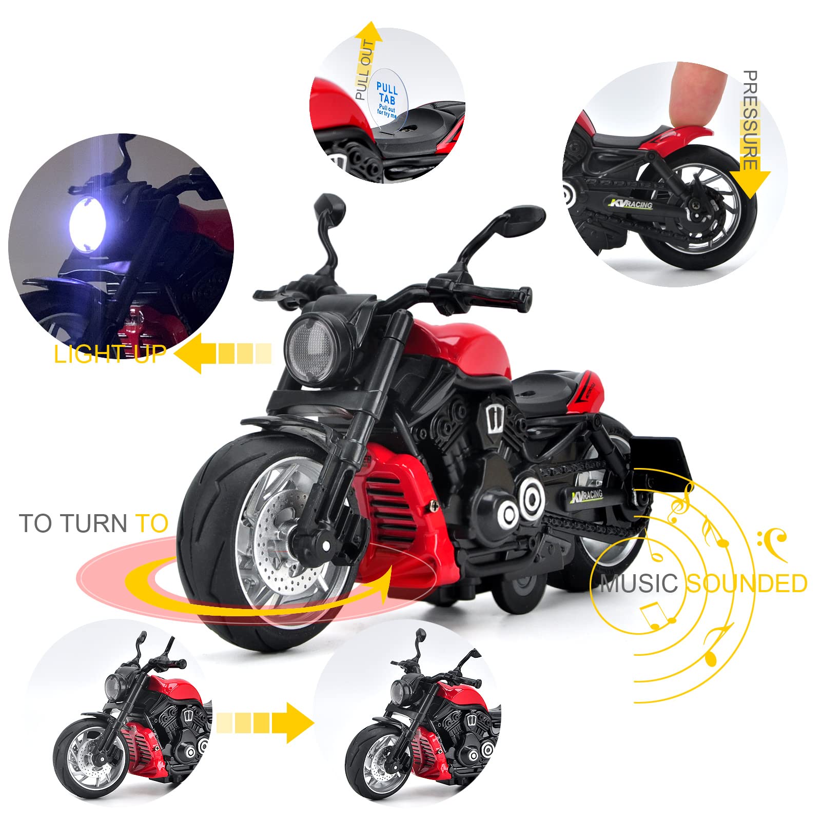 CYYSFIVQZ Toy Motorcycle,Pull Back Motorcycle Toy with Sounds and Lights,1:12 Alloy Motorcycle Model for Boys,Pull Back Motorcycle Toys Gift for Boy Girl (Red)