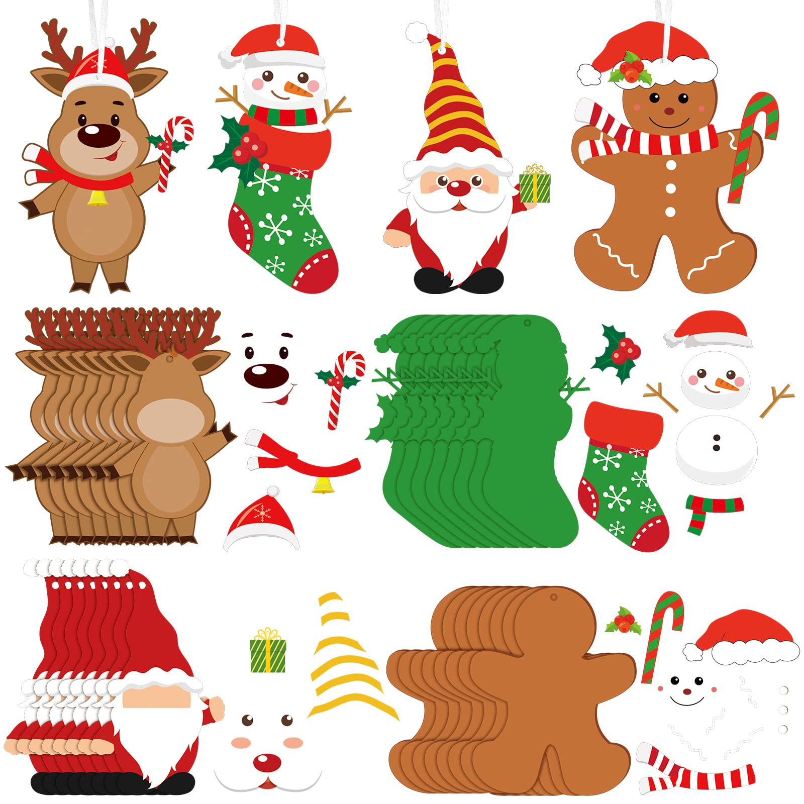 Glenmal 32 Packs Christmas Stocking Ornament Craft Kit Snowman Santa Gingerbread Elves Christmas Crafts Decorations Christmas DIY Hanging Ornament for Home Fun Game Activities(Santa)