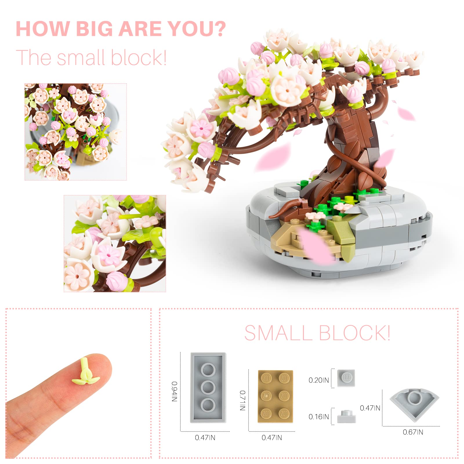 AXSDXA Mini Bricks Sakura Tree Model, Building Blocks Toy Cherry Blossom Mini Particle Flower Botanical Collection, Sakura Bonsai Tree Creative Flower for Adult Kid Girls 6+(426 PCS)