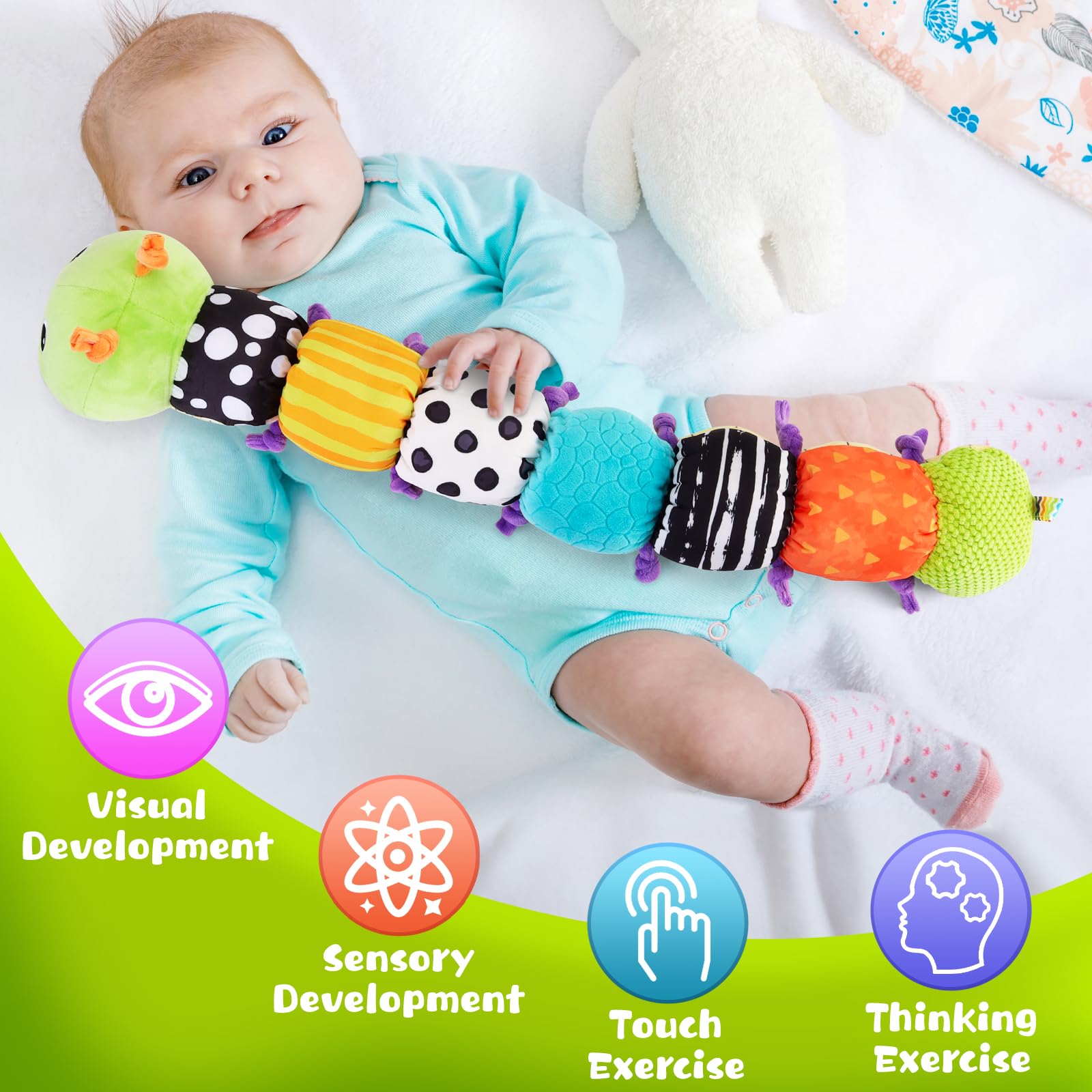 Sirecal Baby Toys 0-6 Months: Infant Musical Stuffed Animal Activity Soft Toys with Multi-Sensory Crinkle, Rattle & Textures, for Tummy Time Newborn 0 3 6 9 12 Months Boys & Girls Gifts, Caterpillar