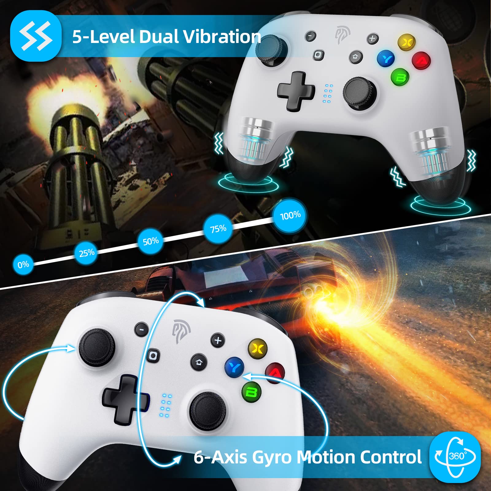 EasySMX Switch Controllers, Wireless Switch Pro Controller for Switch/Switch Lite/Switch OLED/PC/iOS/Android,Switch Remote Gamepad with LED Light/Programmable/Vibration/Turbo/Wakeup/Screenshot