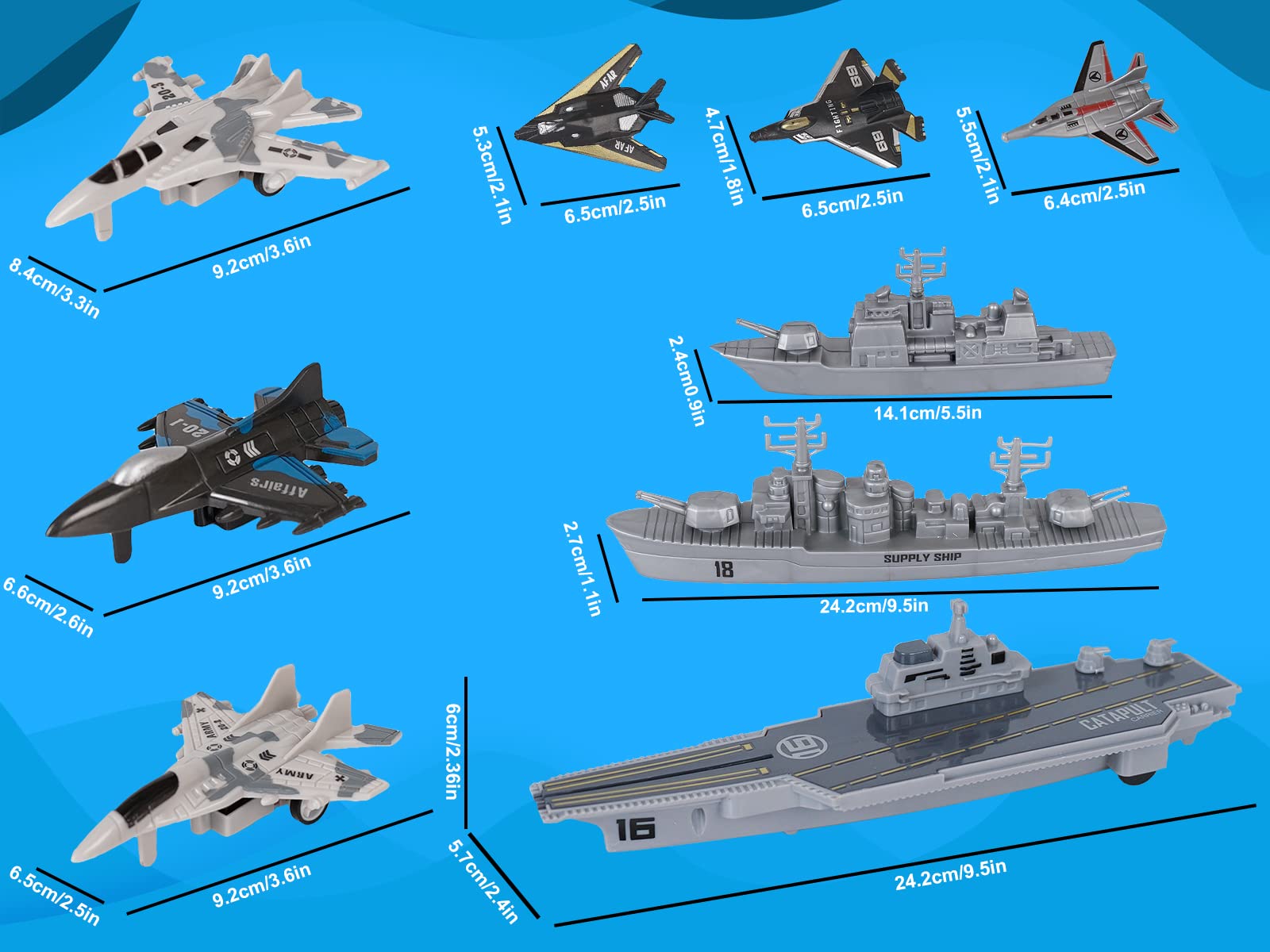 Crelloci Aircraft Carrier Military Naval Ship with Pull Back Army Fighter Jet Toy Small Scale Model Plane Submarine Kids' Play Vehicle Set for Boy Girl Children