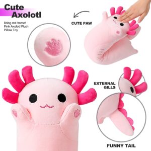 PEACH CAT Pink Long Axolotl Plush Pillow Toy Cute Axolotl Stuffed Animal for Girls and Boys 19.6"