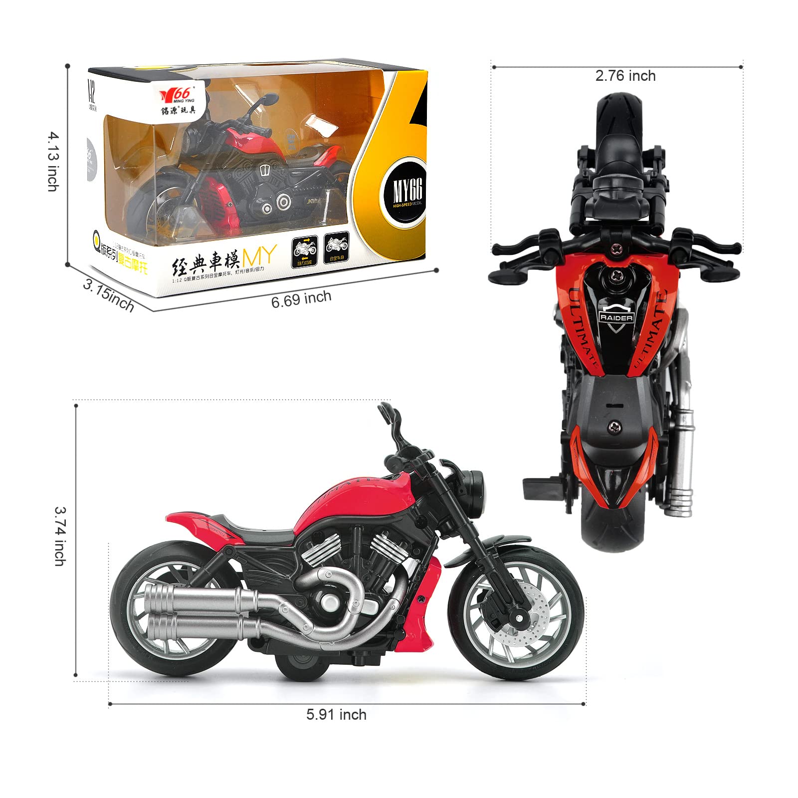 CYYSFIVQZ Toy Motorcycle,Pull Back Motorcycle Toy with Sounds and Lights,1:12 Alloy Motorcycle Model for Boys,Pull Back Motorcycle Toys Gift for Boy Girl (Red)